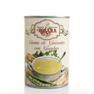 crema de guisantes con gambas conserva de artesanas rosar