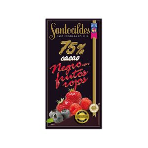 chocolate negro 75% cacao con frutos rojos 150 grs